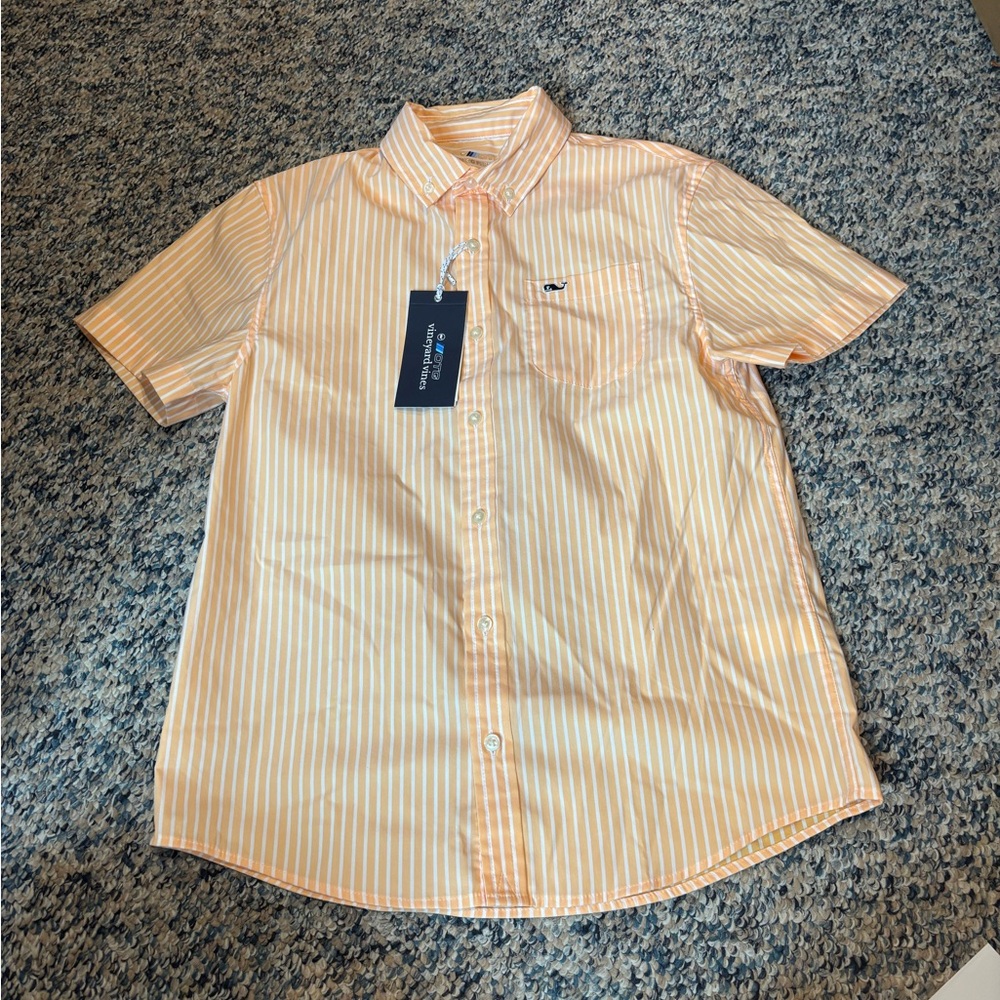Vineyard Vines Men's Orange Striped Button Down Shirt